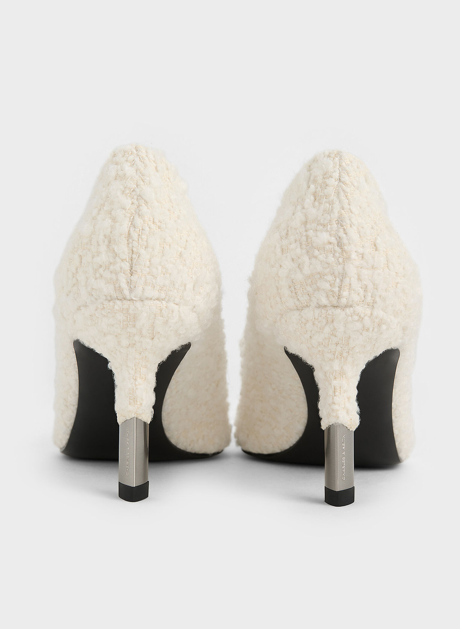 Textured Pointed-Toe Stiletto Pumps, White, hi-res