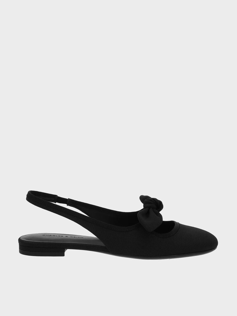 Knotted Bow Slingback Flats, Black Textured, hi-res