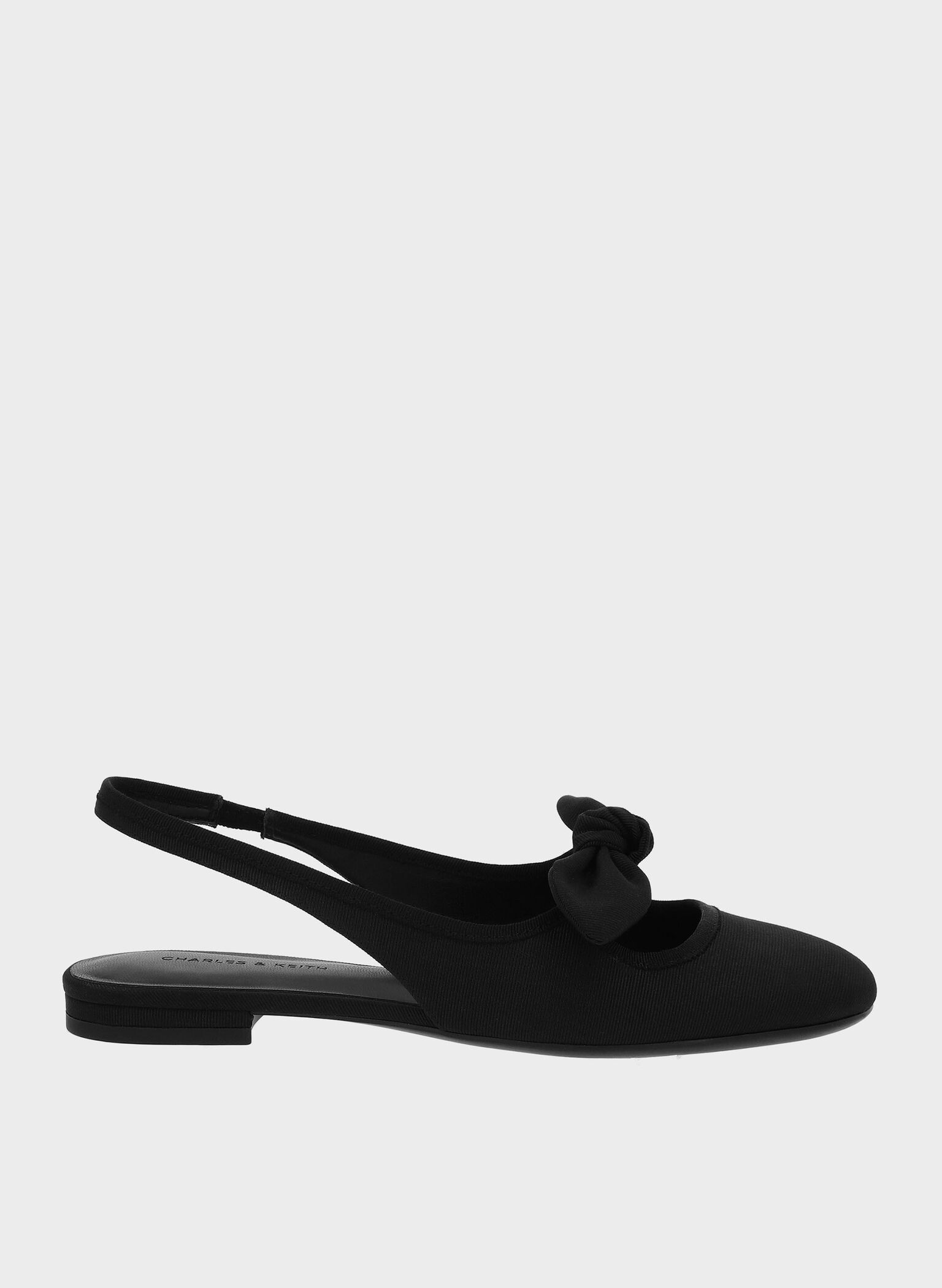 Knotted Bow Slingback Flats, Black Textured, hi-res