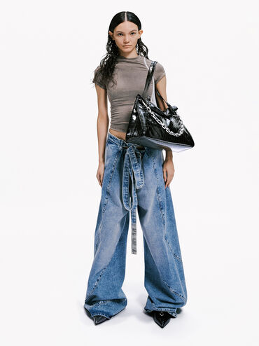 Andromeda Croc-Effect Chunky-Chain Trapeze Tote Bag, Noir, hi-res