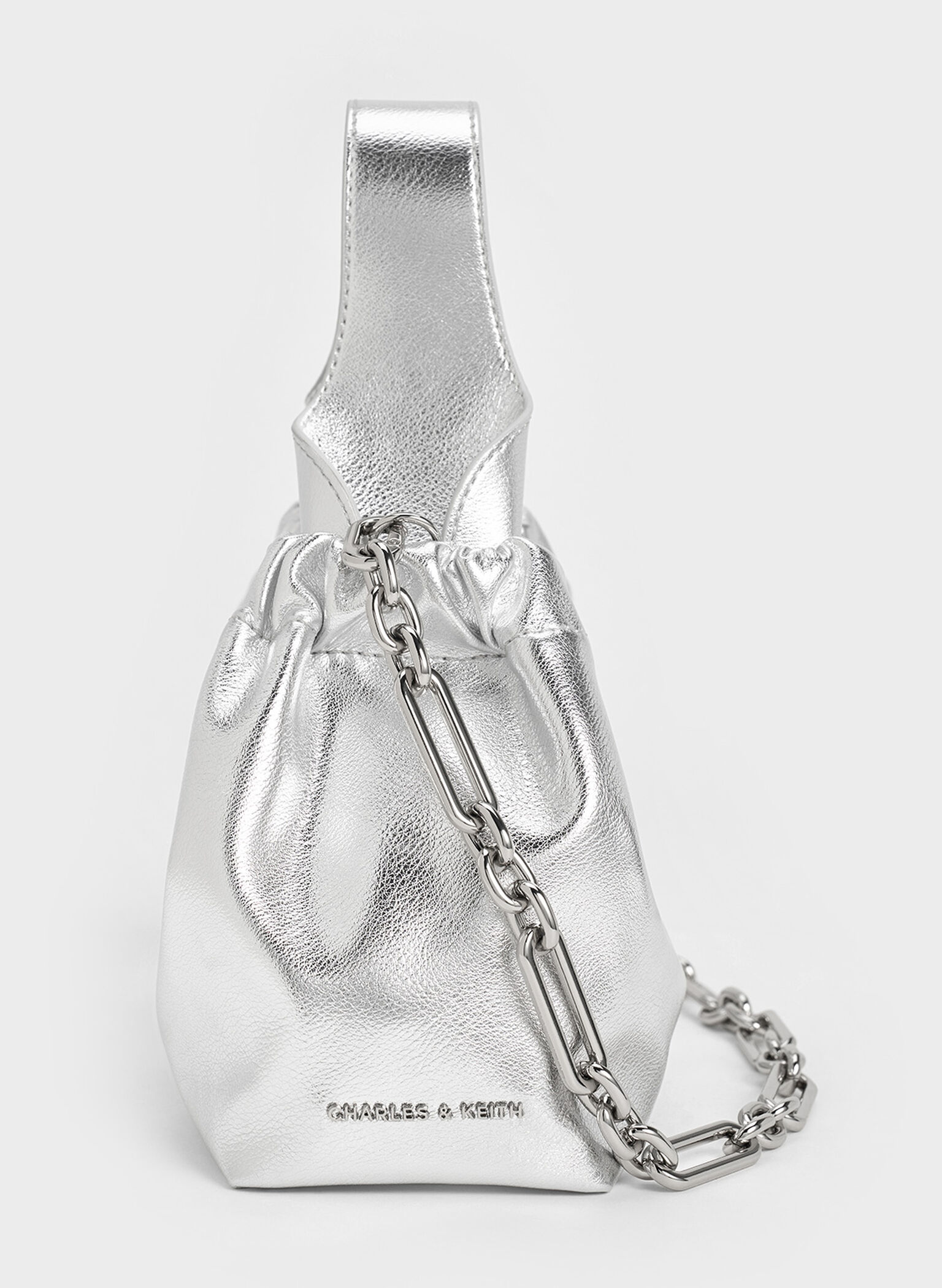 Ally Ruched Slouchy Chain-Handle Bag, Silver, hi-res