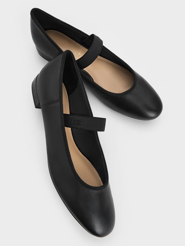 Leather Mary Jane Flats, Black, hi-res