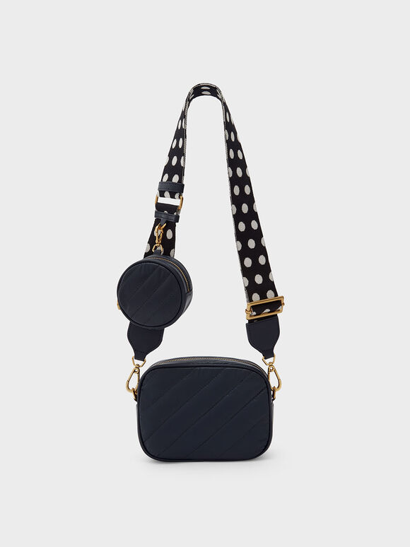 Chailly Panelled Crossbody Bag & Pouch, Navy, hi-res
