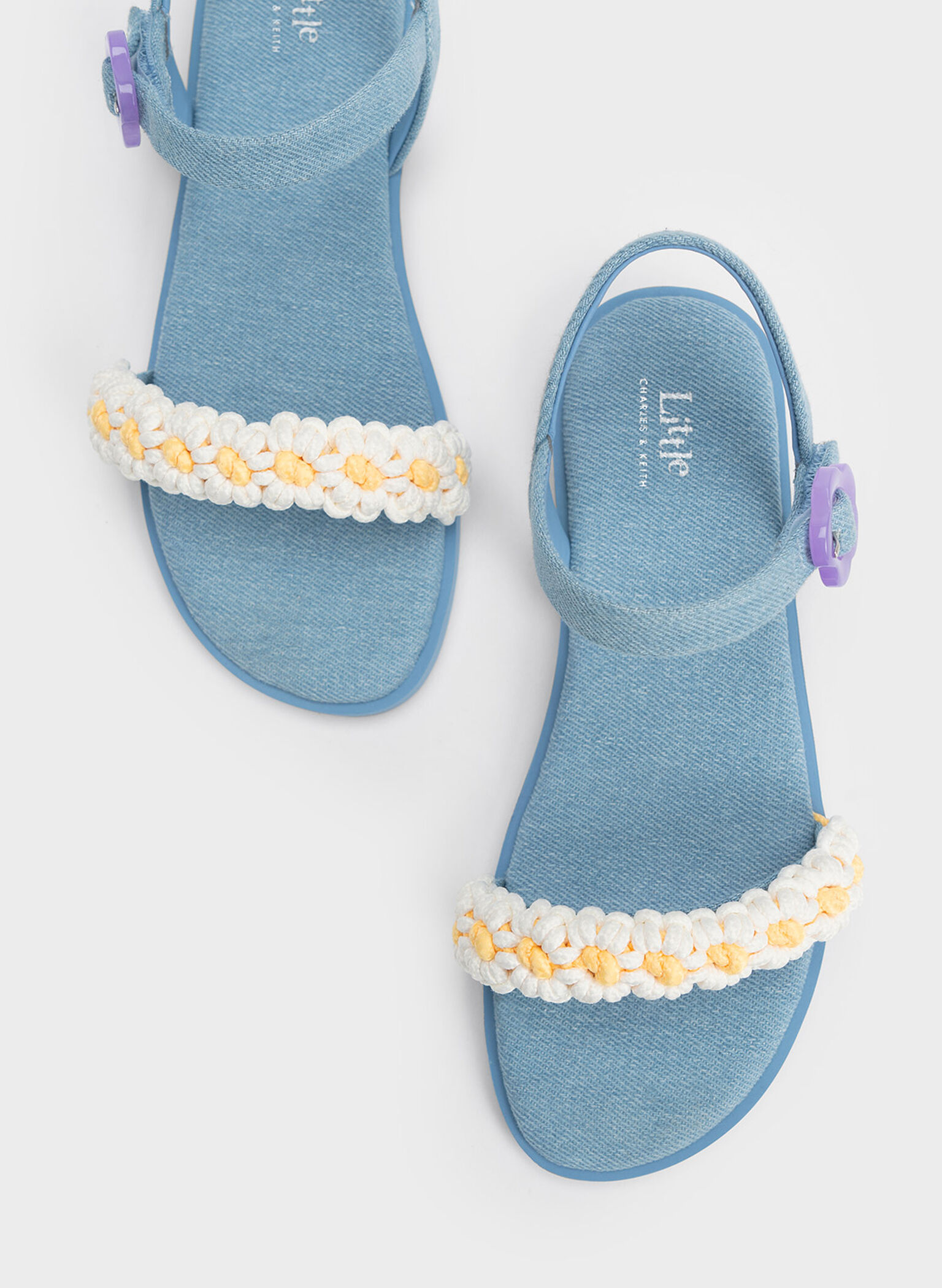 Girls' Floral Denim Sandals, Light Blue, hi-res
