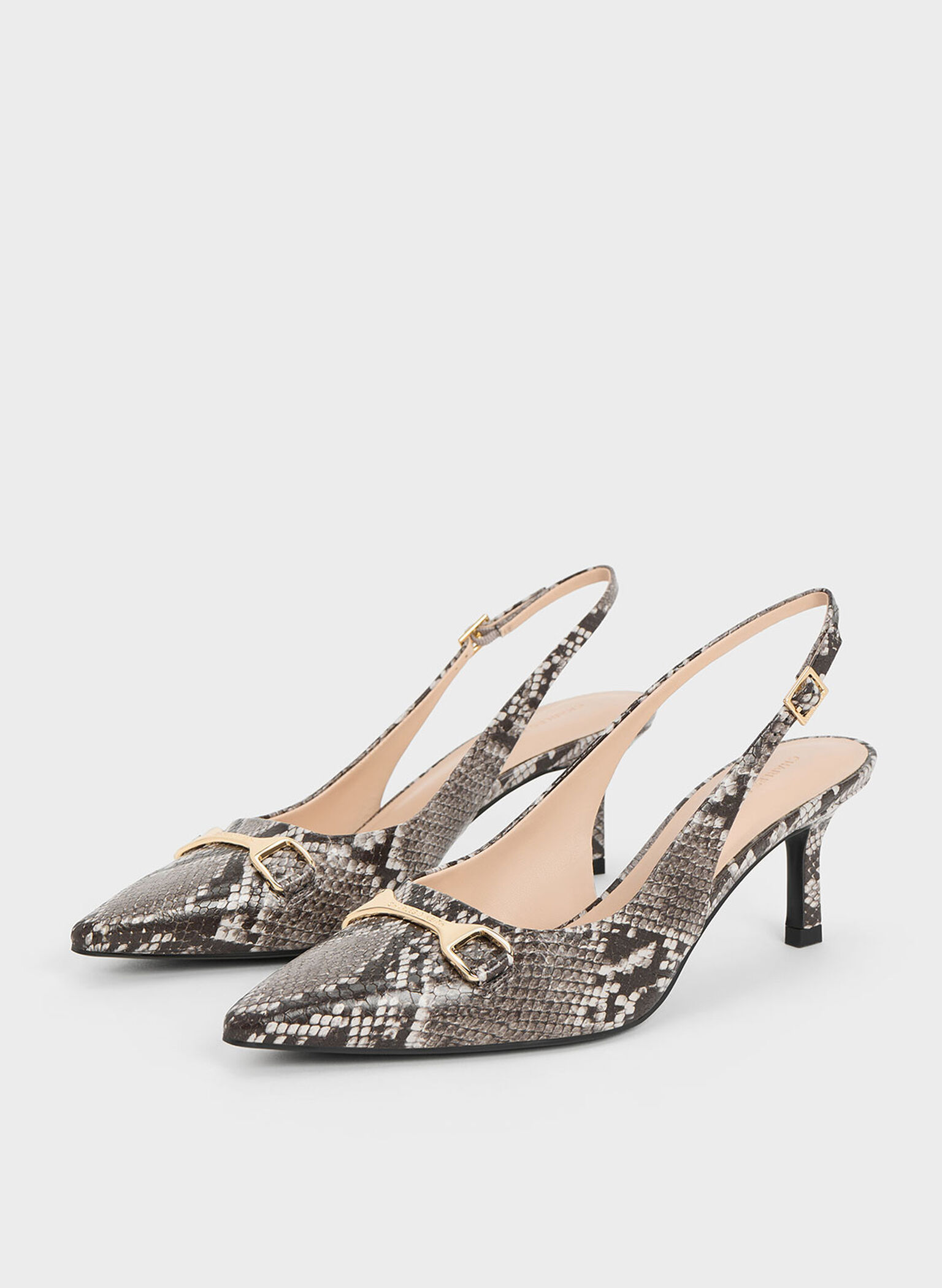 Leslie Snake-Print Metallic-Accent Slingback Pumps, Animal Print Natural, hi-res