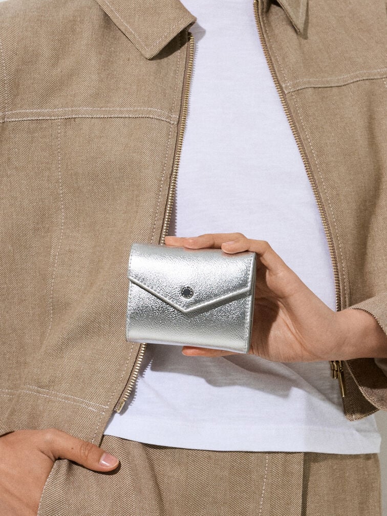 Marlowe Metallic Short Envelope Wallet, Silver, hi-res