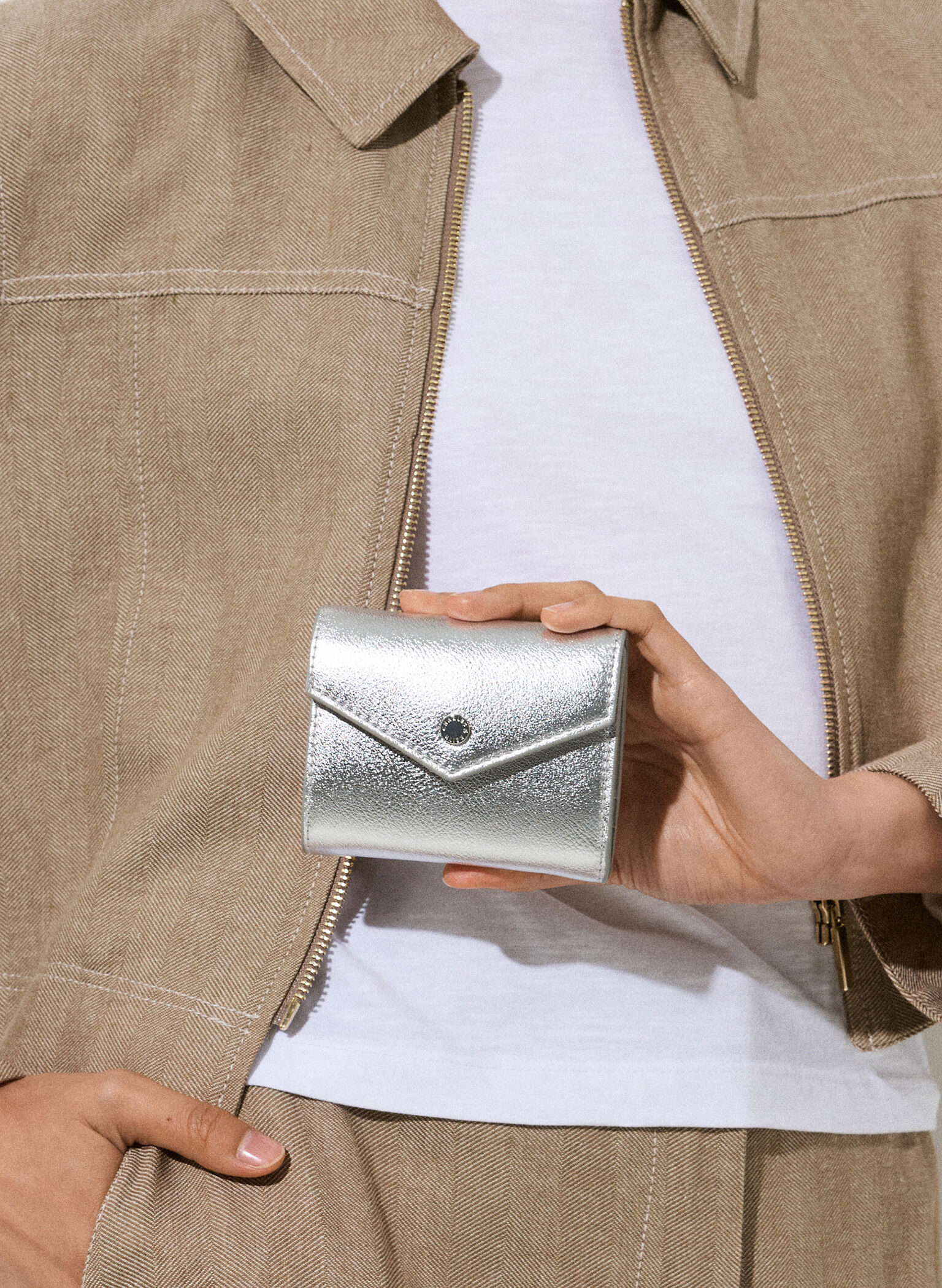Marlowe Metallic Short Envelope Wallet, Silver, hi-res