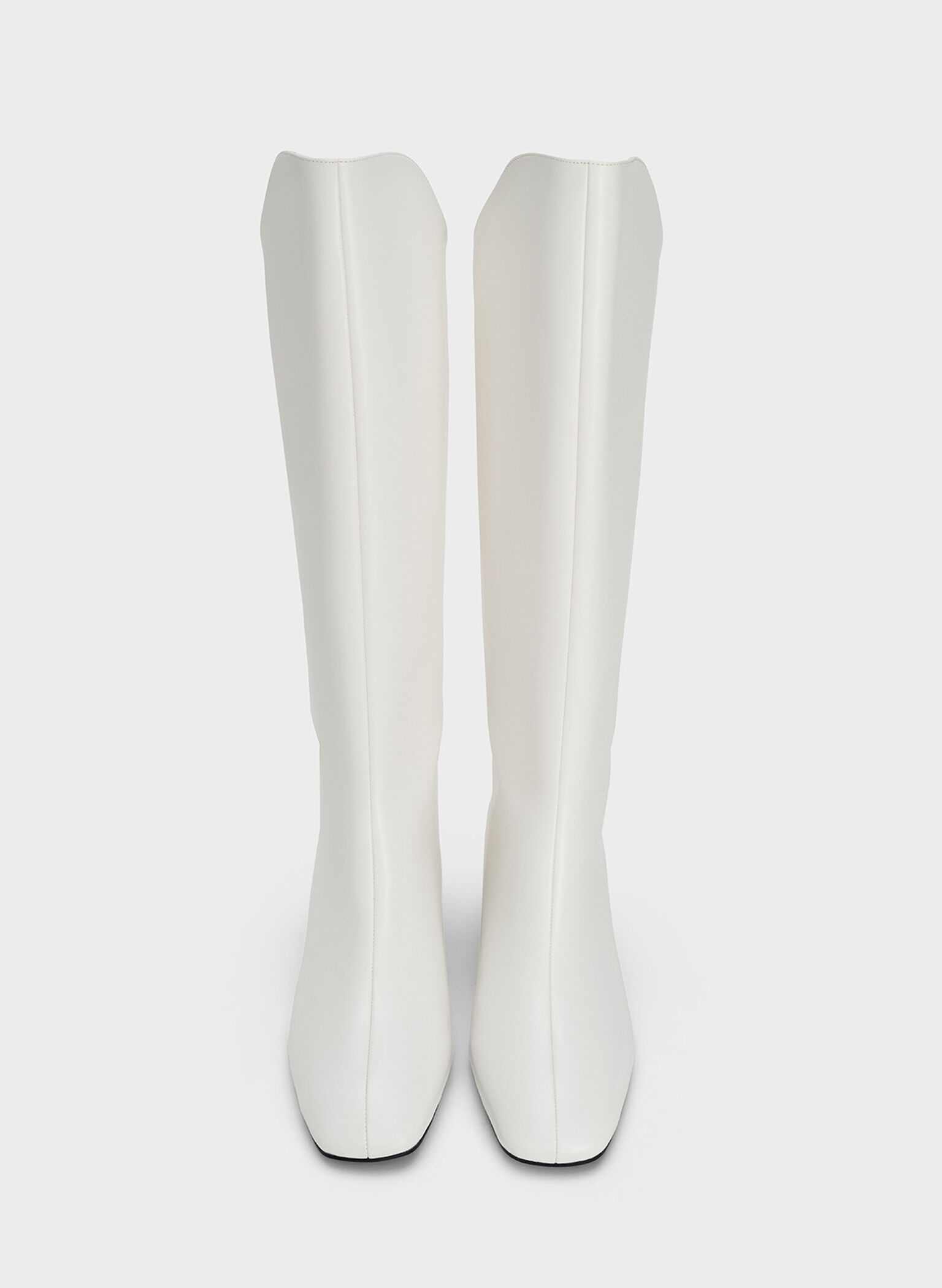 Elongated Square-Toe Knee-High Boots, White, hi-res