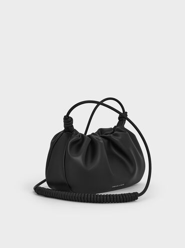 Lorelai Ruched Knotted-Strap Shoulder Bag, Noir, hi-res