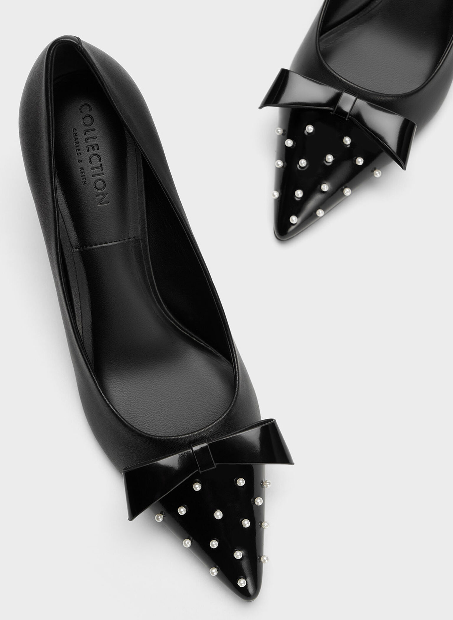 Leather Pearl-Embellished Pointed-Toe Heels, Black, hi-res