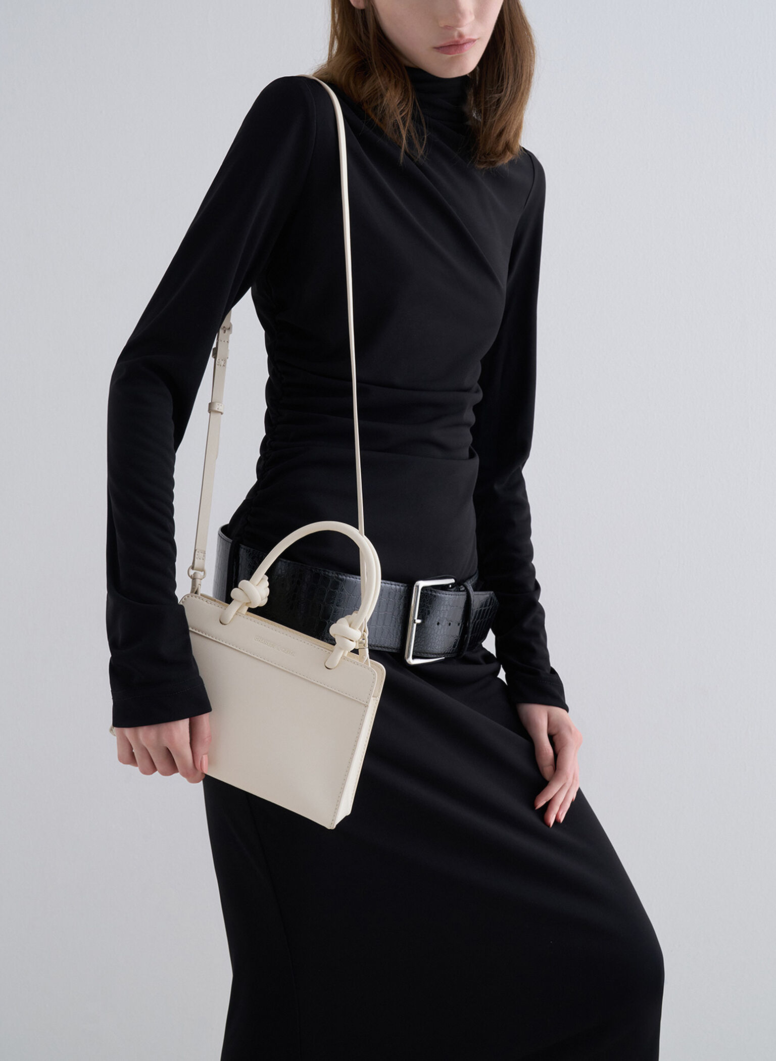 Sabine Knotted-Handle Trapeze Tote Bag, Cream, hi-res