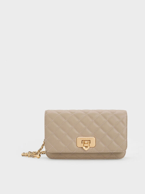 Cressida Quilted Push-Lock Clutch, Taupe, hi-res