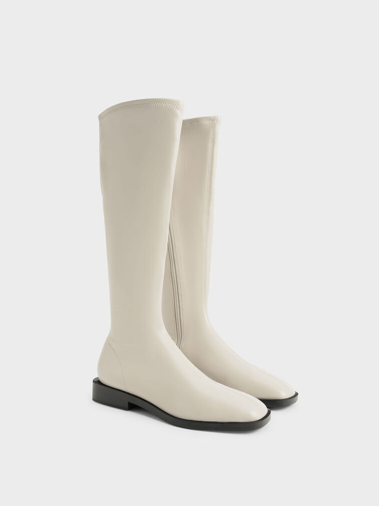 Sasky Knee High Flat Boots, Chalk, hi-res