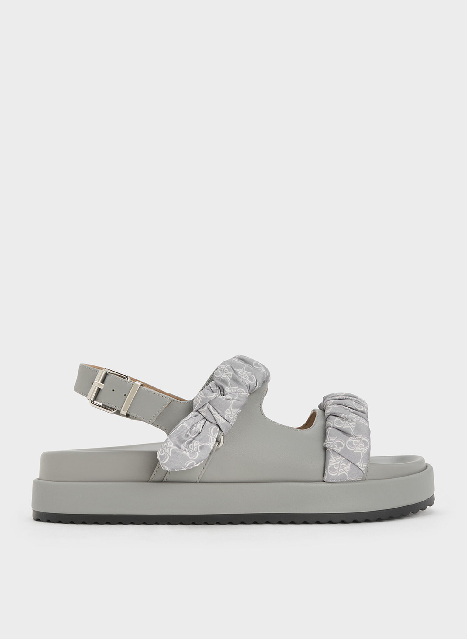 Tully Leather Ruched-Strap Sandals, Grey, hi-res