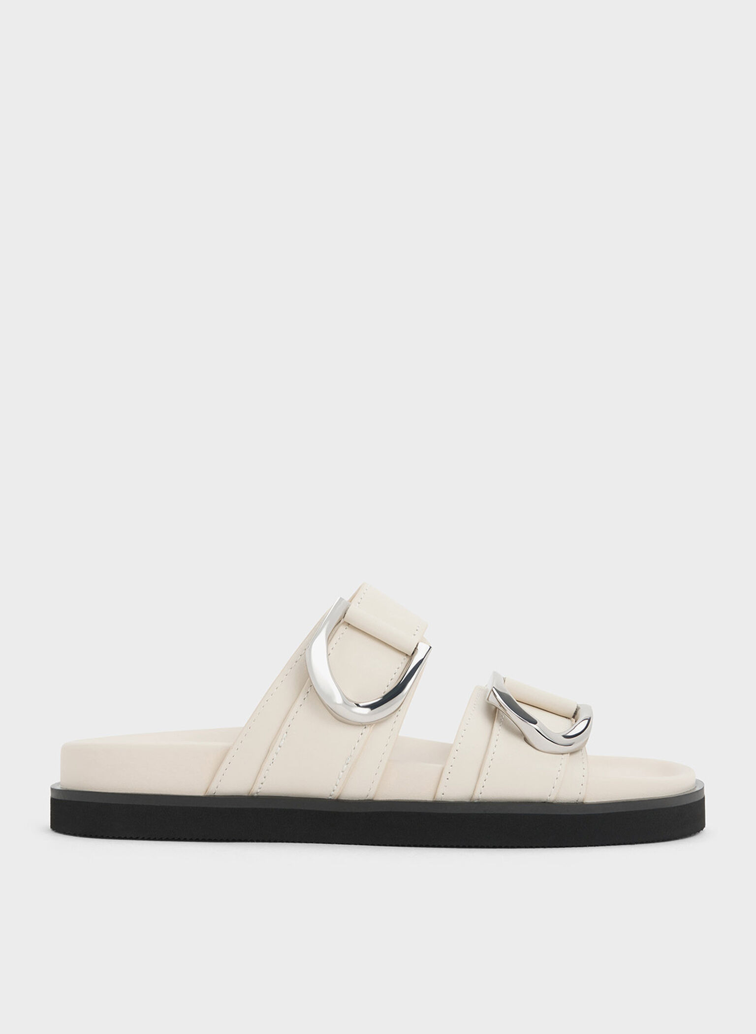 Gabine Buckled Leather Slides, Chalk, hi-res
