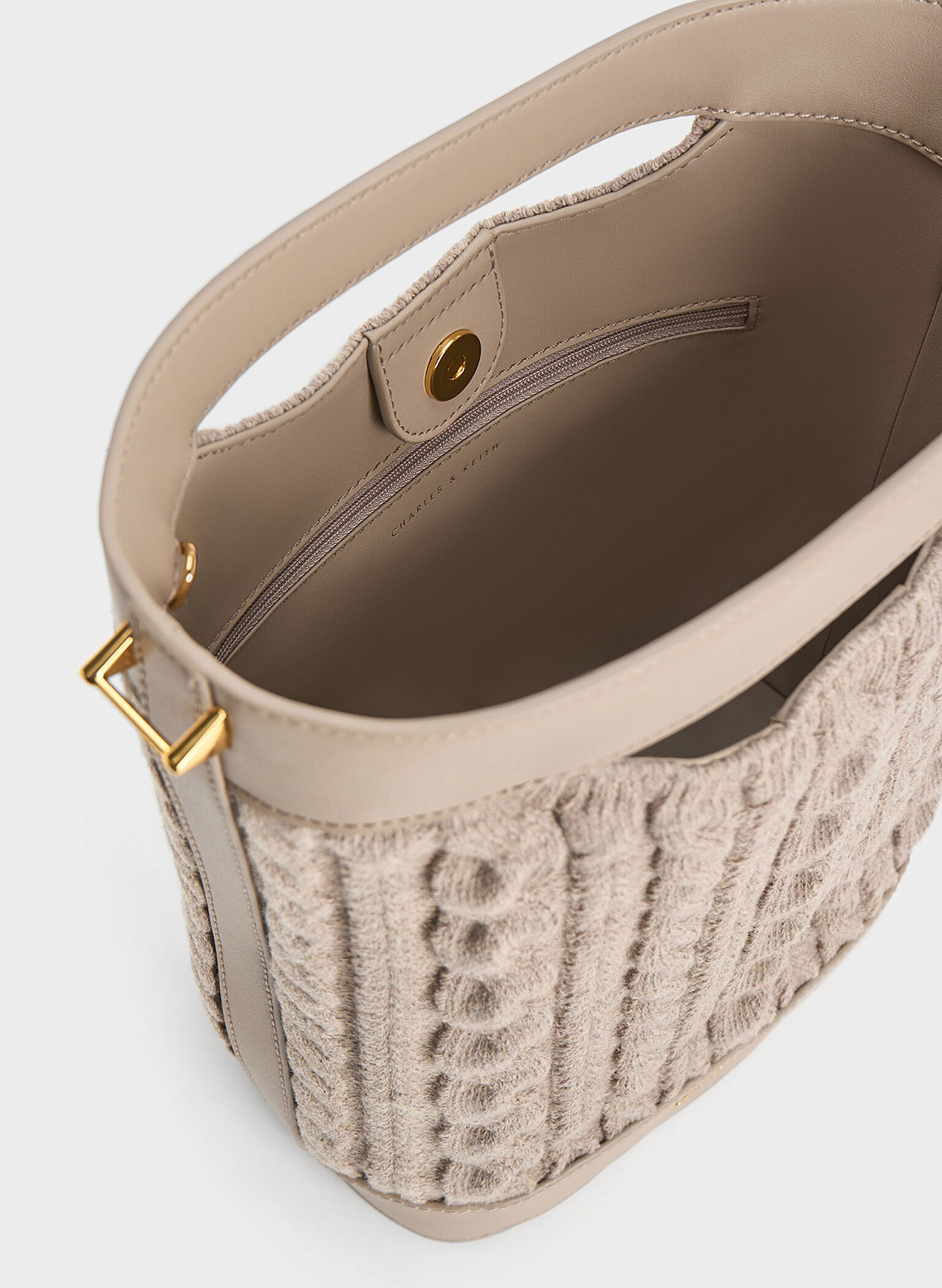 Apolline Textured Knit Bucket Bag, Taupe, hi-res