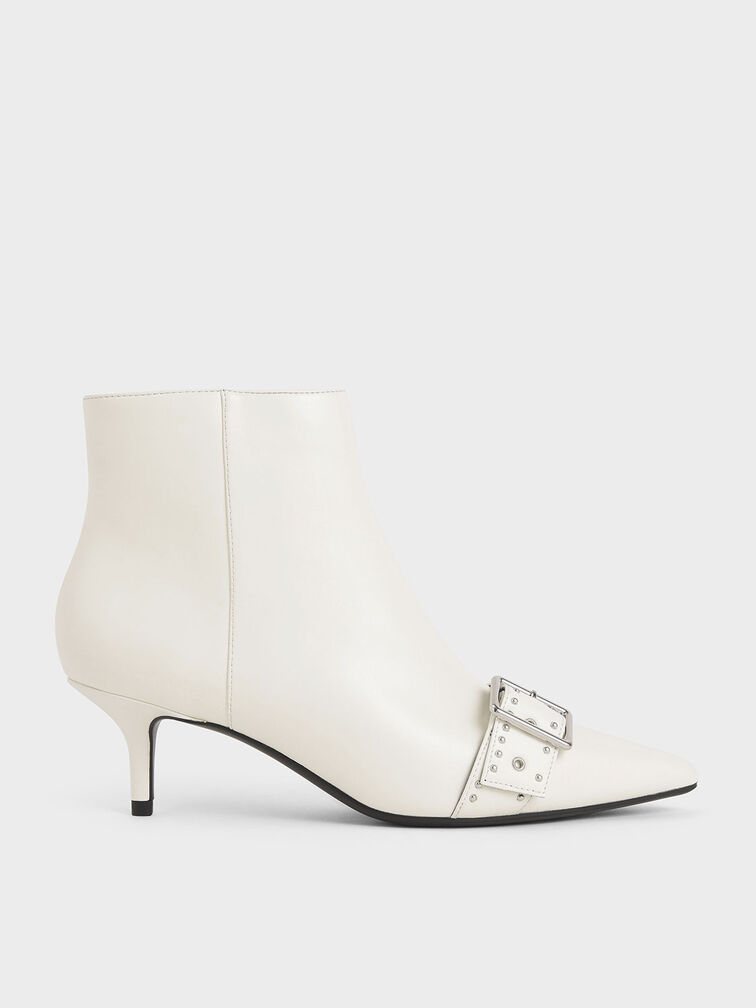 Studded Ankle Boots, White, hi-res