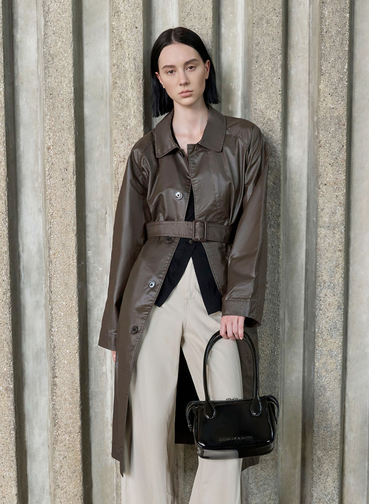 Bosie Patent Elongated Top Handle Bag, Noir, hi-res