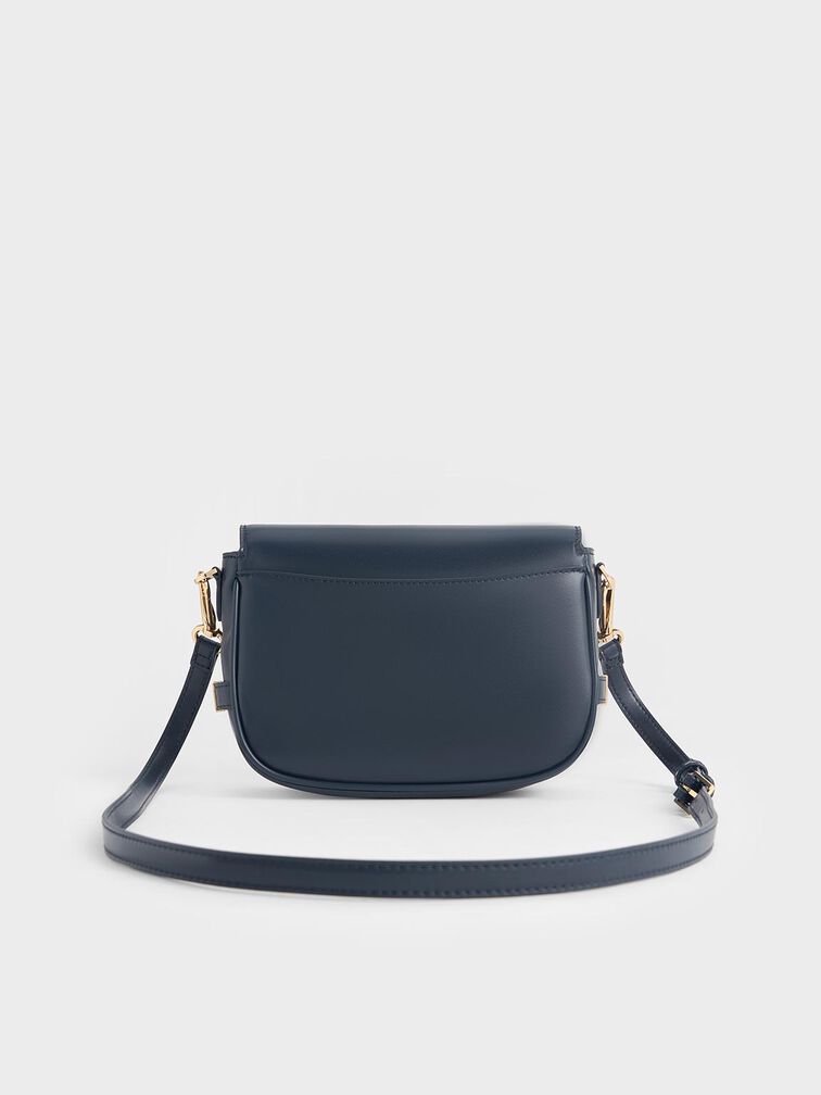 Aurelia Metallic-Accent Saddle Bag, Navy, hi-res