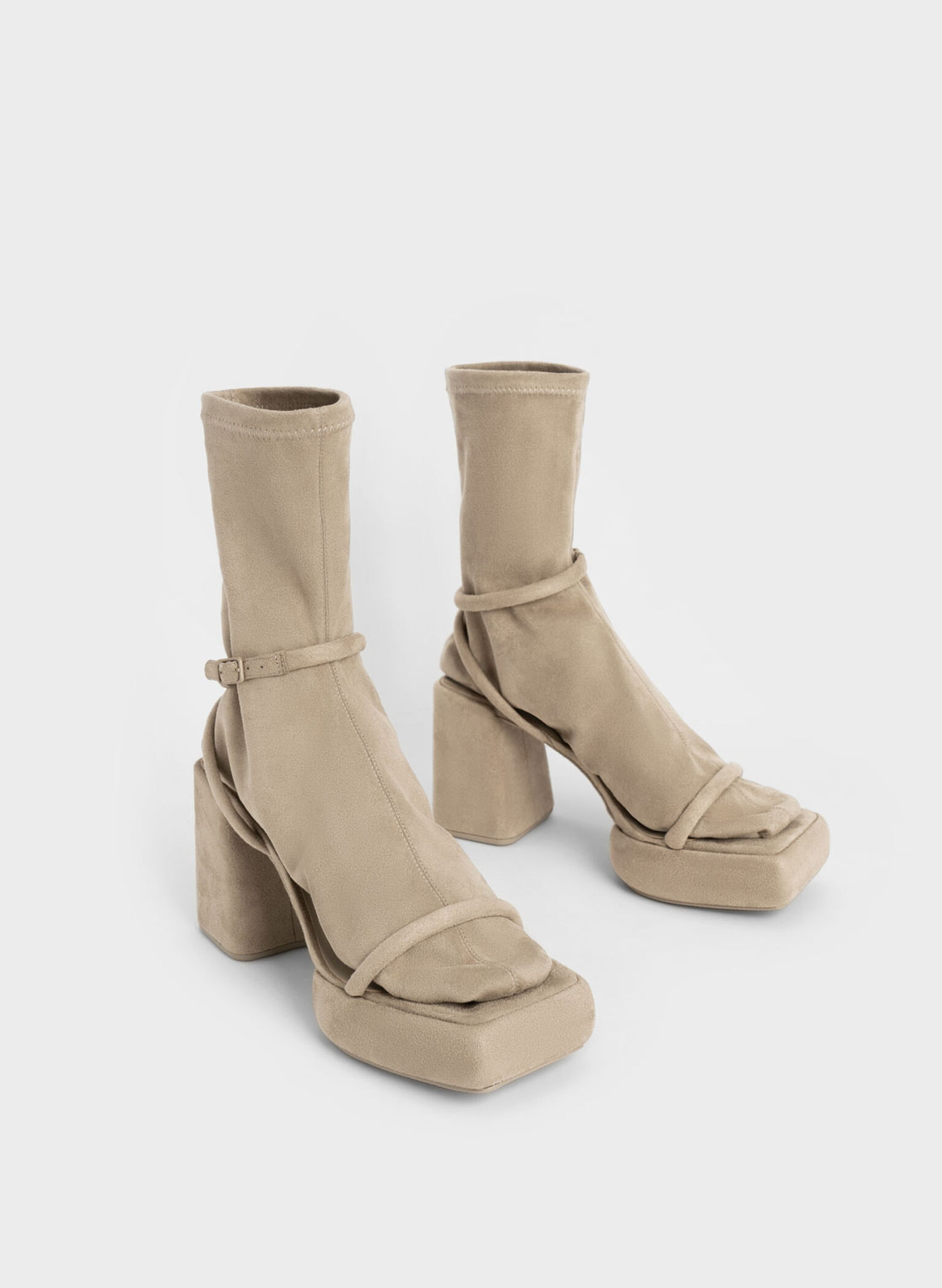 Lucile Textured Platform Calf Boots, Beige, hi-res