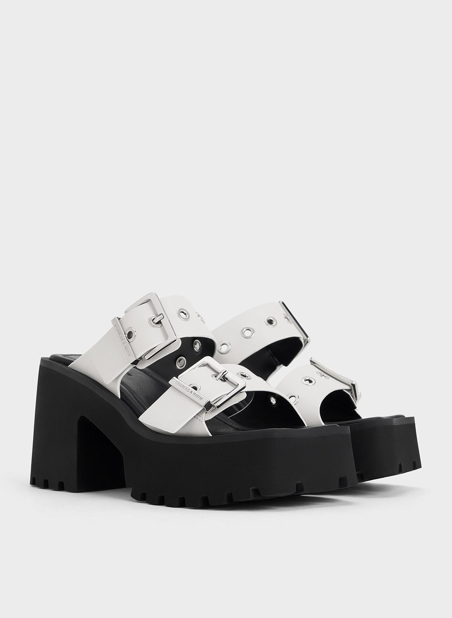 Trill Grommet Double-Strap Platform Mules, White, hi-res