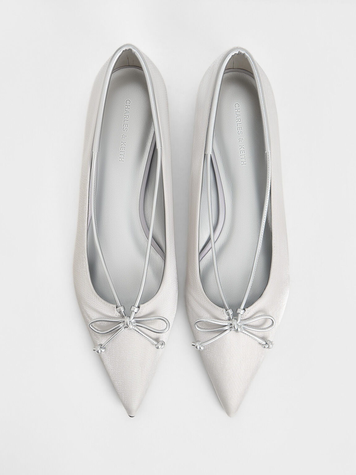 Metallic Bow Pointed Toe Ballet Flats Silver
