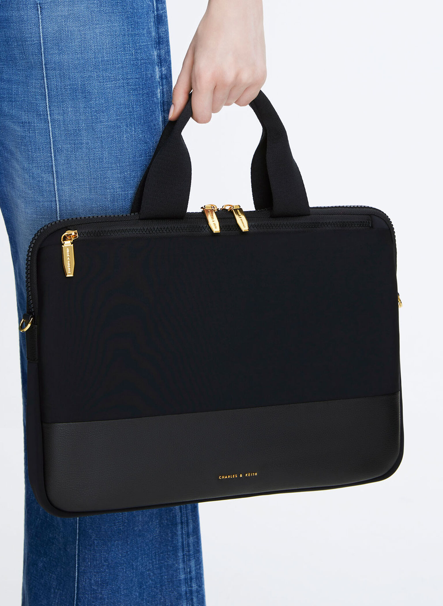 Textured Laptop Bag, Black, hi-res