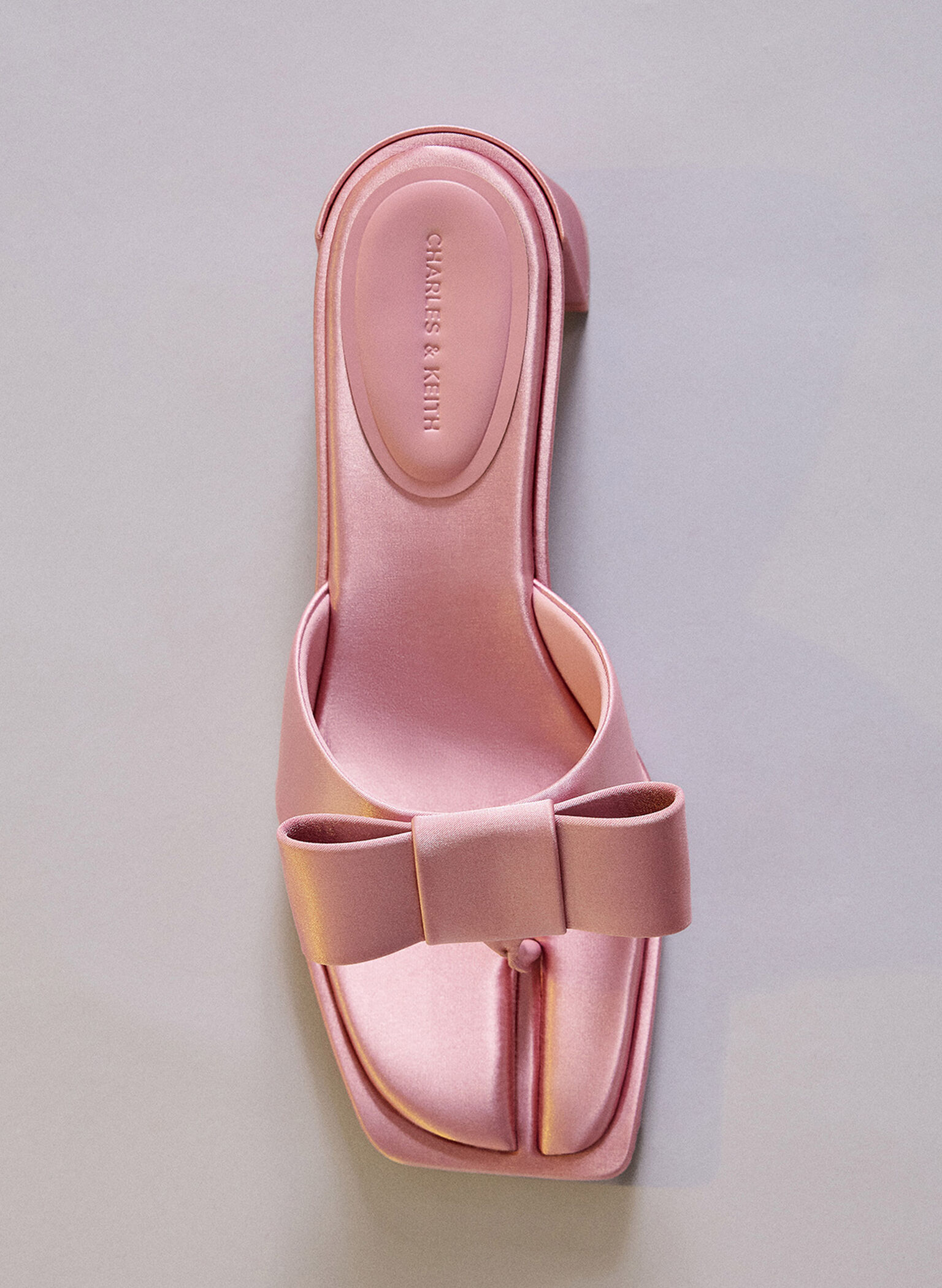 Satin Bow Heeled Thong Sandals, Pink, hi-res
