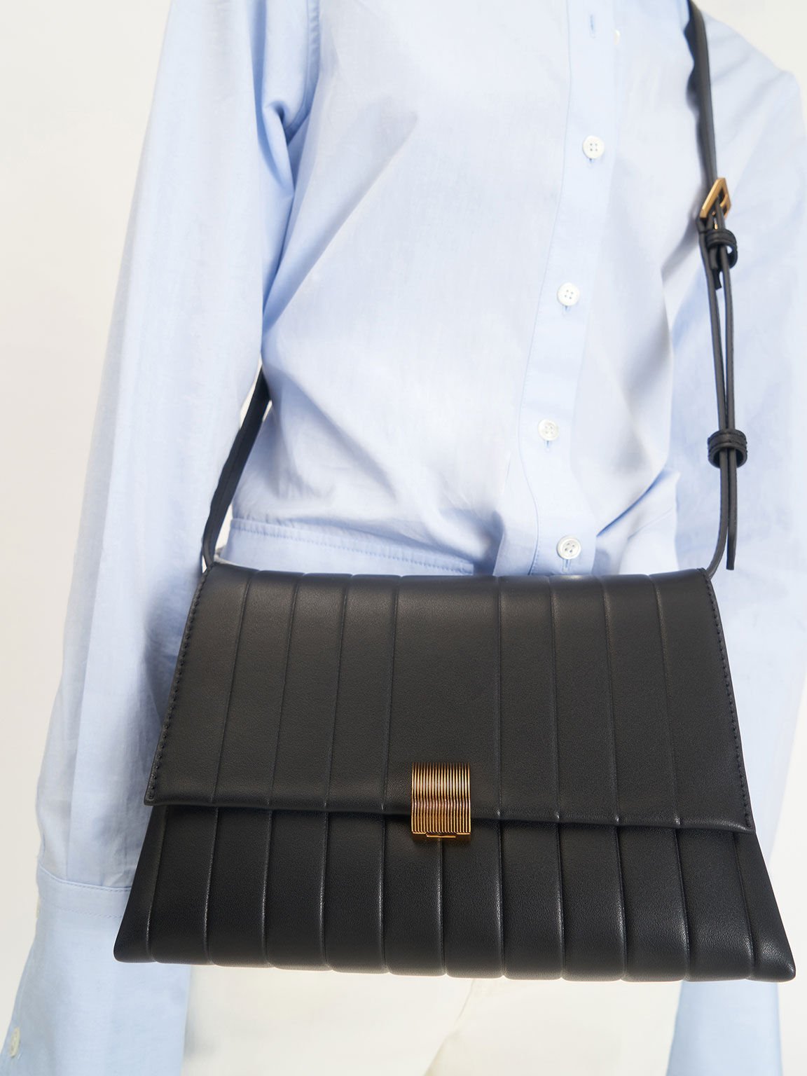 Panelled Crossbody Bag, Black, hi-res