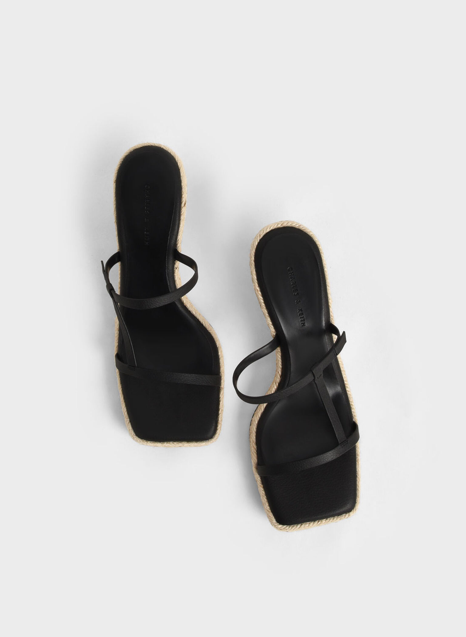 Jute-Trim Heeled Mules, Black, hi-res