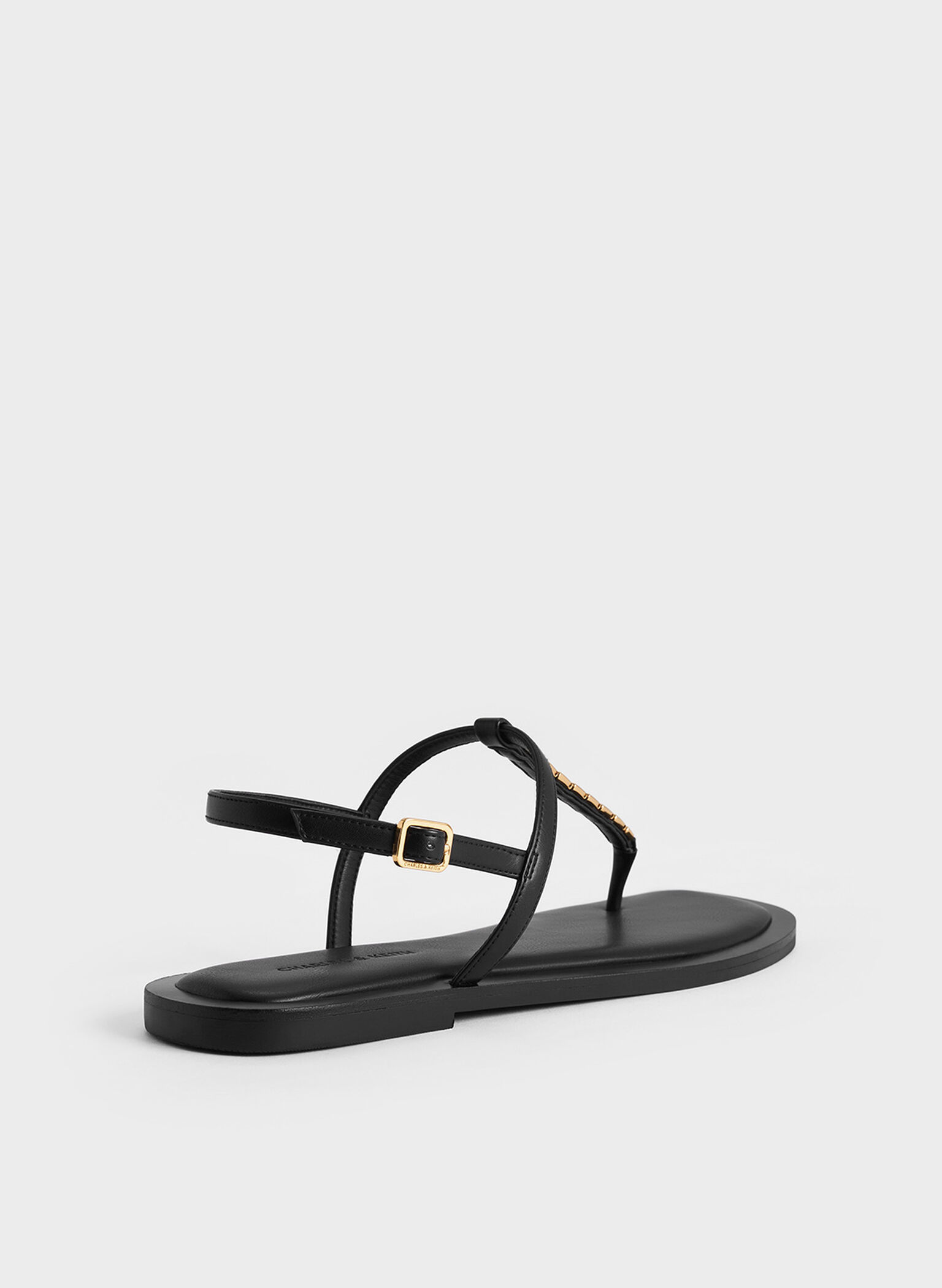 Chain-Link Thong Sandals, Black, hi-res