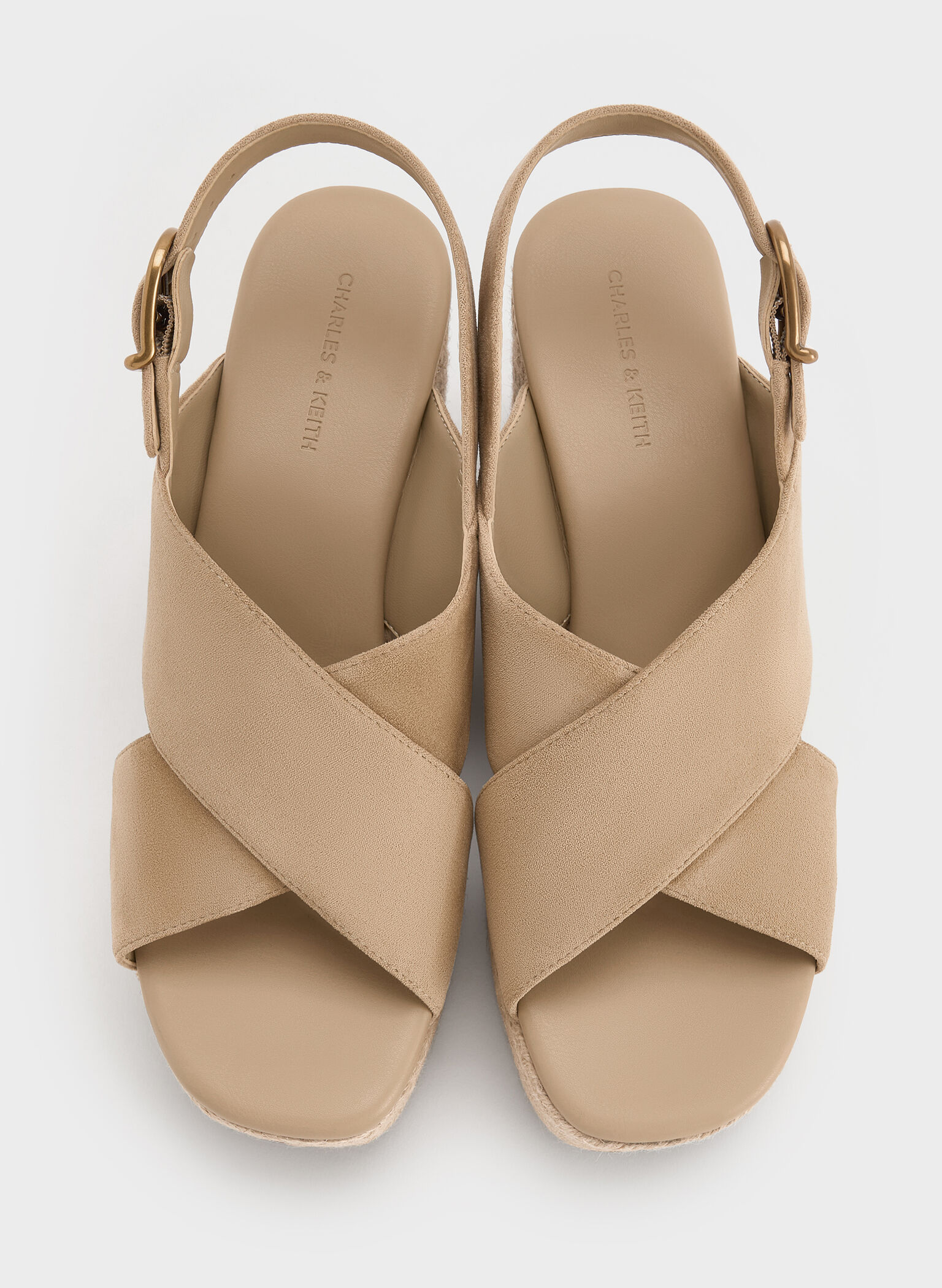 Faux Suede Crossover Espadrille Wedges, Sand, hi-res