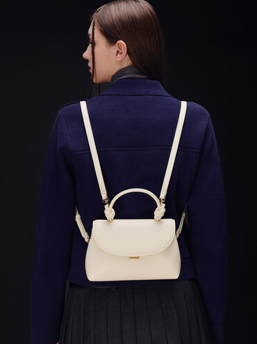 Sammie Knotted-Handle Two-Way Backpack, Cream, hi-res