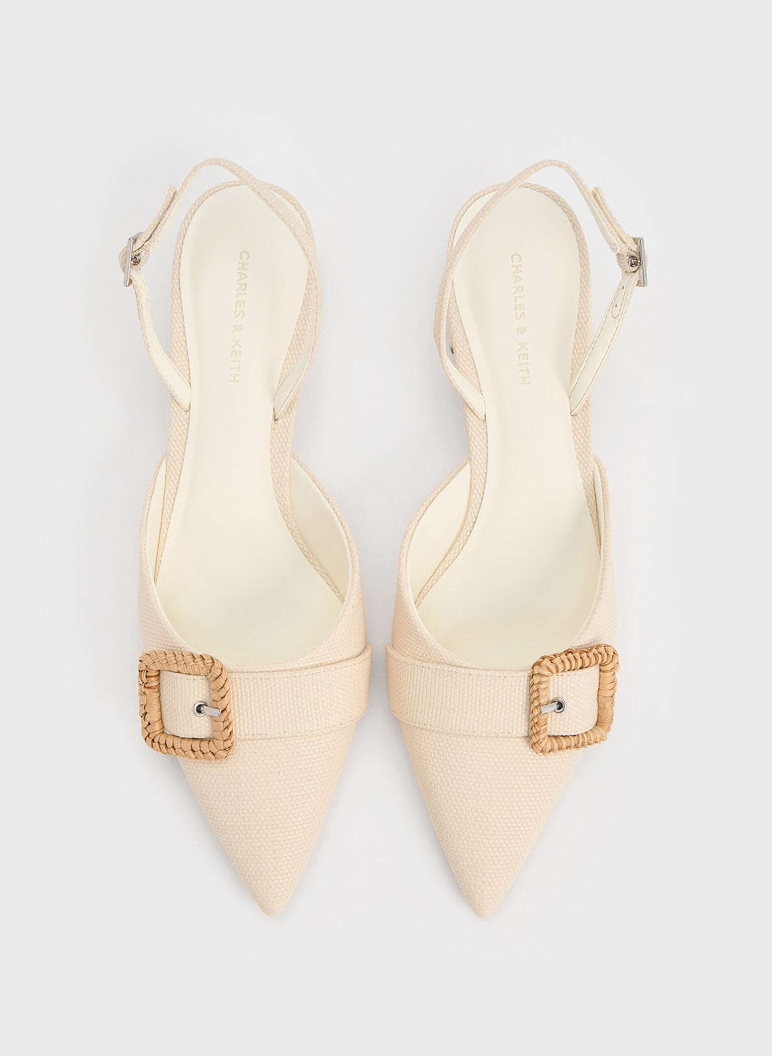 Woven-Buckle Slingback Pumps, Chalk, hi-res