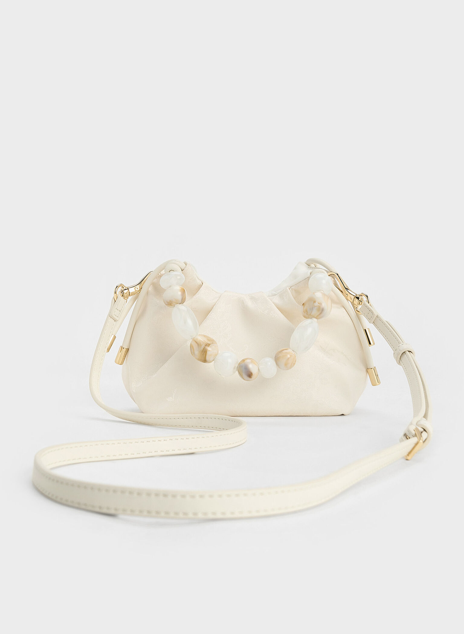 Aviary Jacquard Beaded-Handle Bag, Cream, hi-res