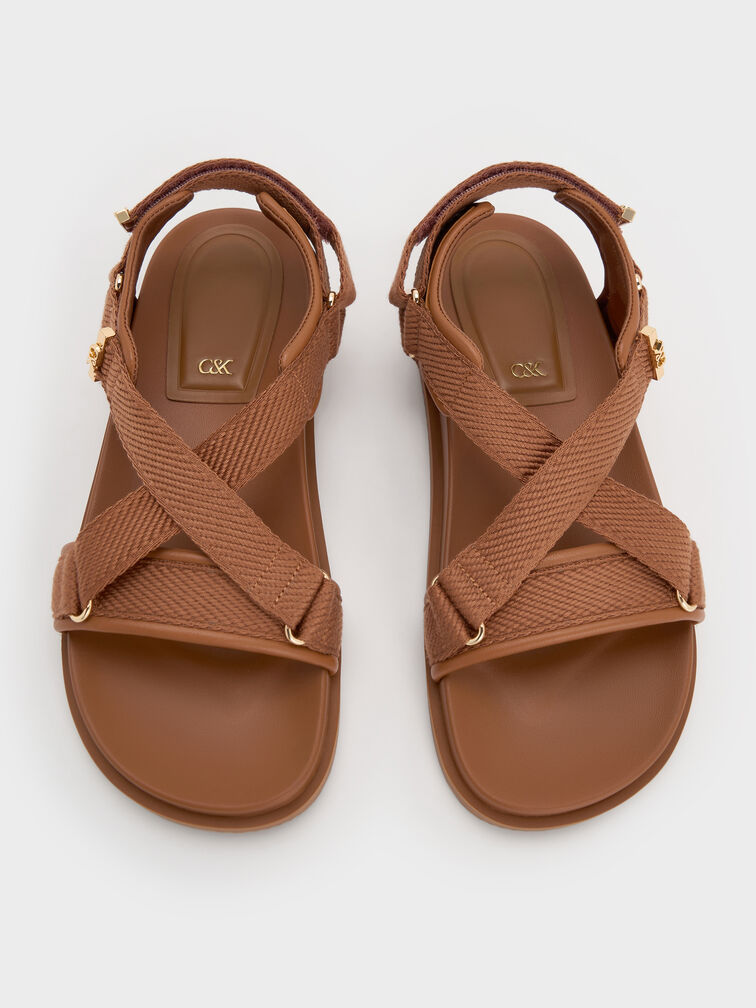 Granta Leather & Fabric Crossover Sports Sandals, Brown, hi-res