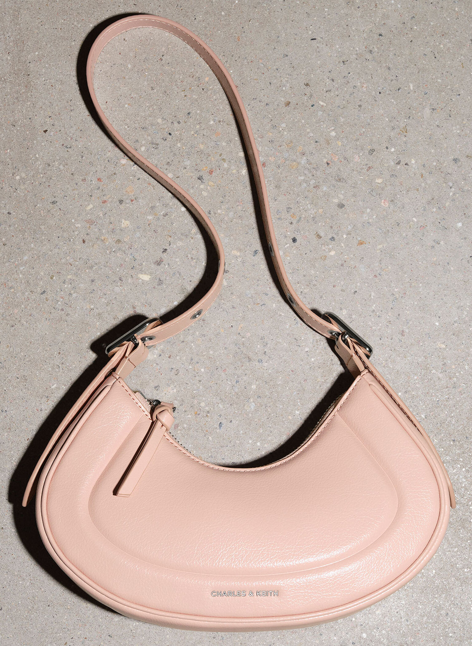 Petra Curved Shoulder Bag, Pink, hi-res