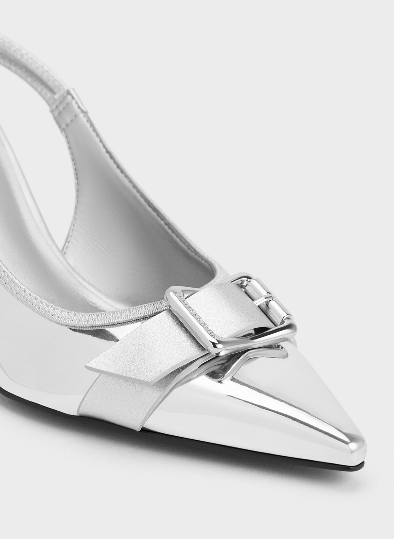 Anita Metallic Buckled Pointed-Toe Slingback Pumps, Silver, hi-res