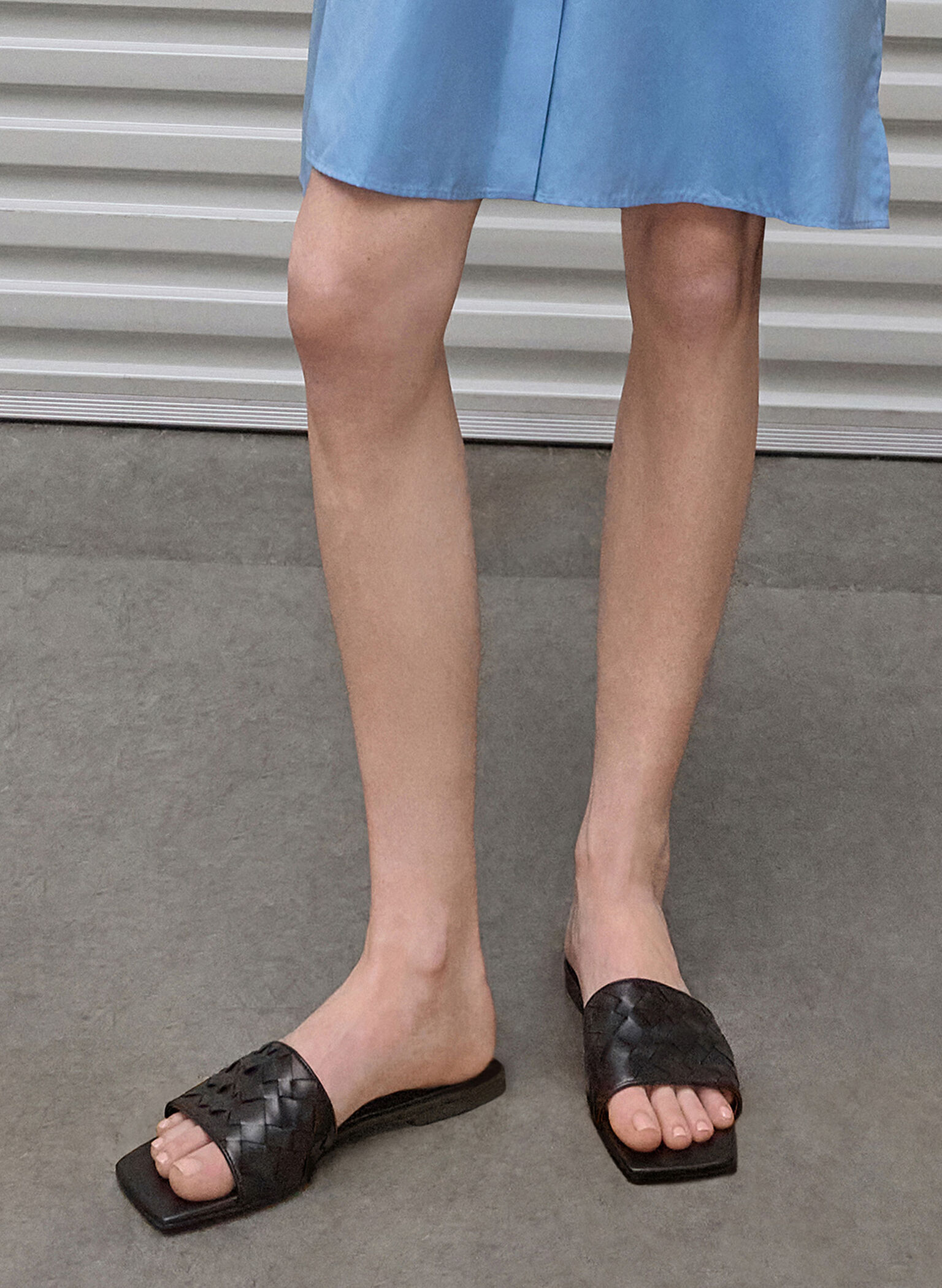 Woven Slide Sandals, Black, hi-res