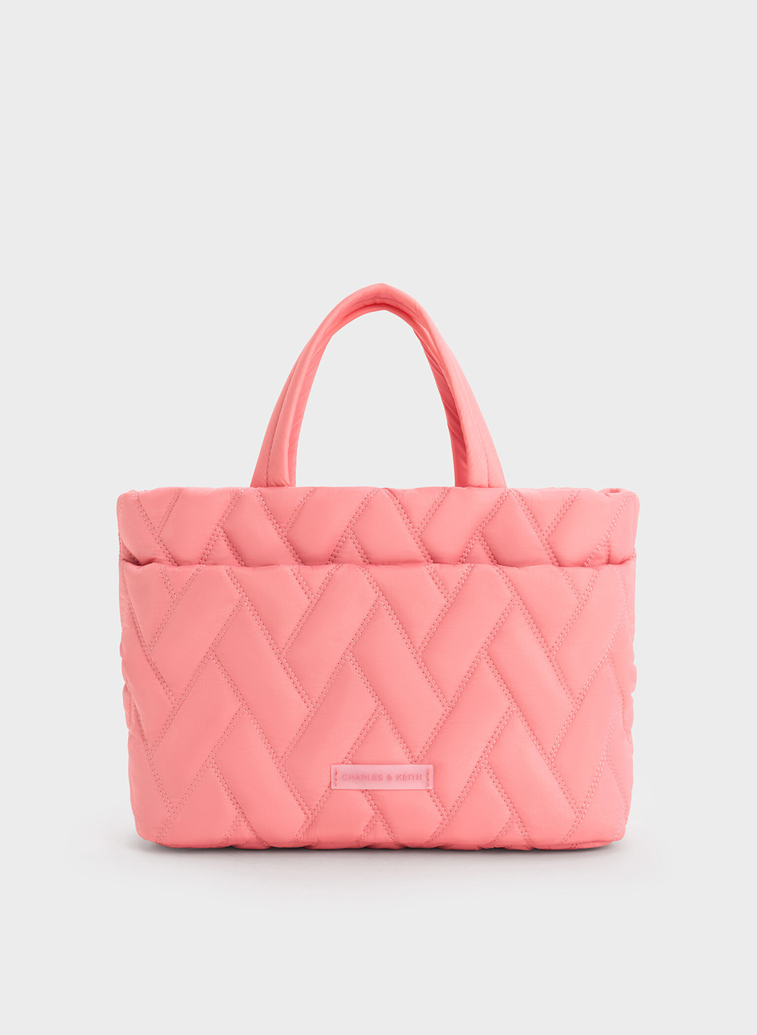 Nylon Chevron Boxy Tote Bag, Guava Pink, hi-res