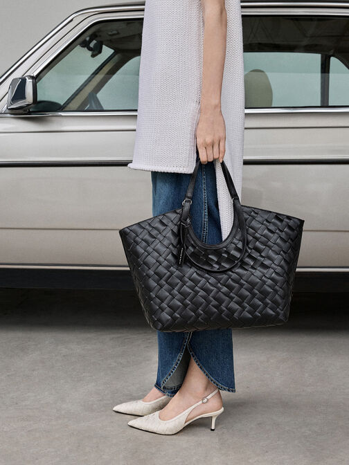 Ivette Woven Tote Bag, Noir, hi-res