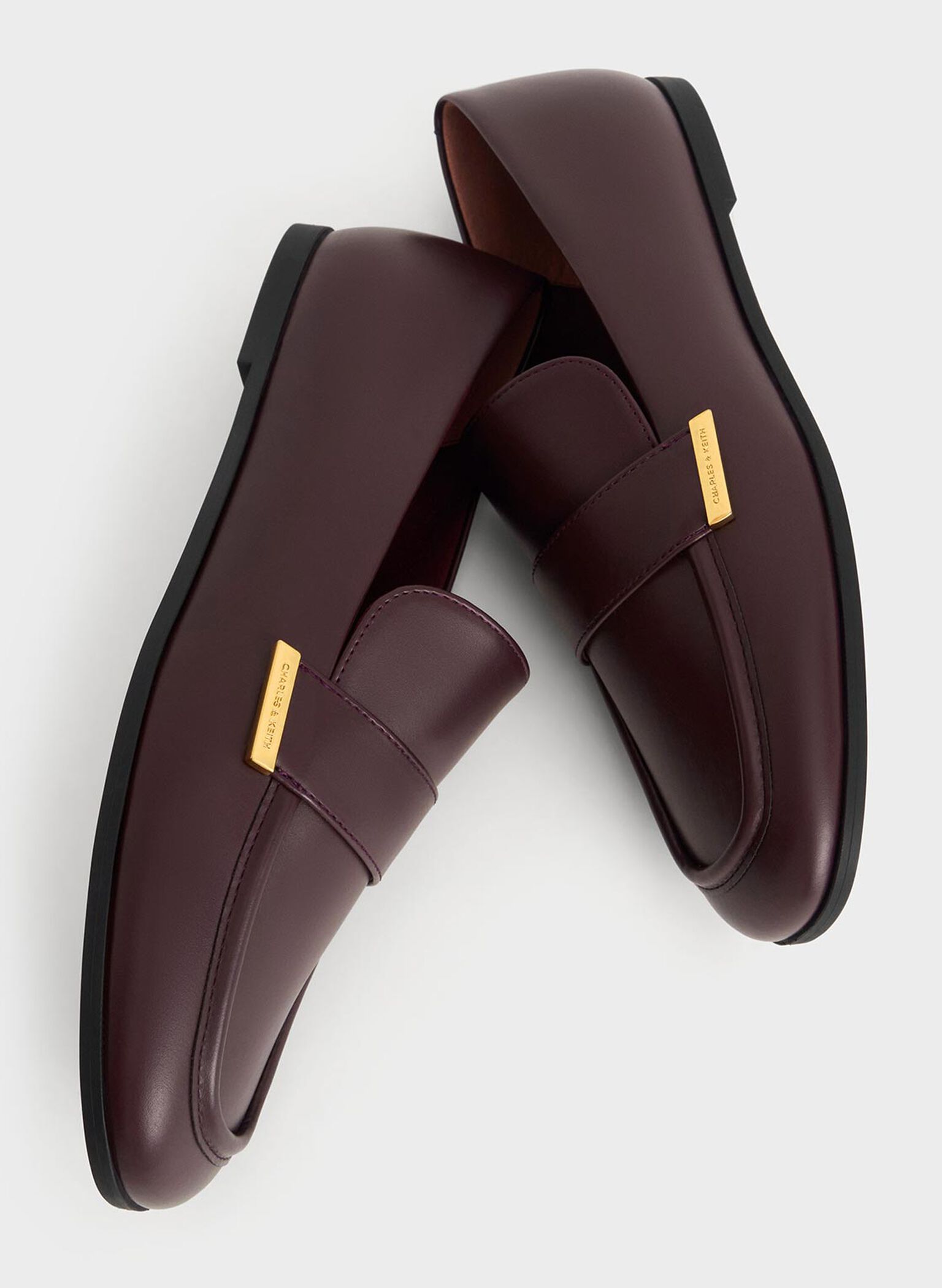 Almond-Toe Flat Loafers, Burgundy, hi-res
