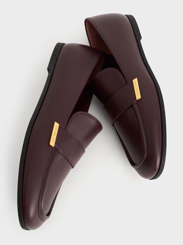 Almond-Toe Flat Loafers, Burgundy, hi-res