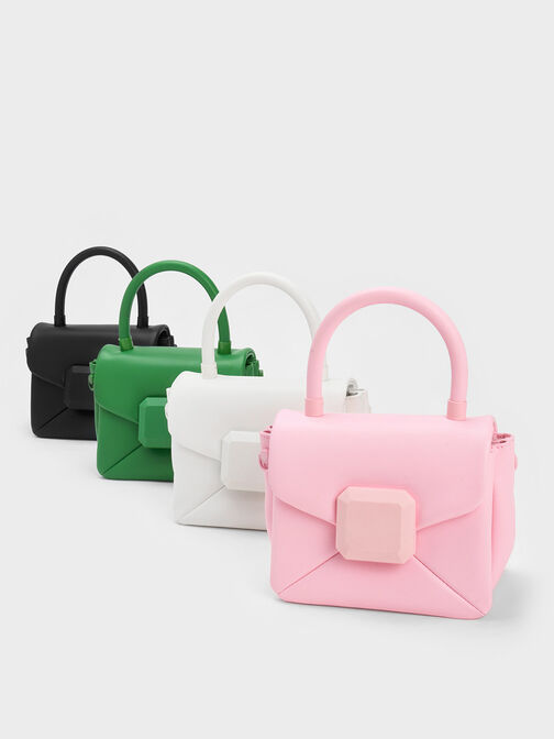 Geometric Push-Lock Top Handle Bag, Green, hi-res