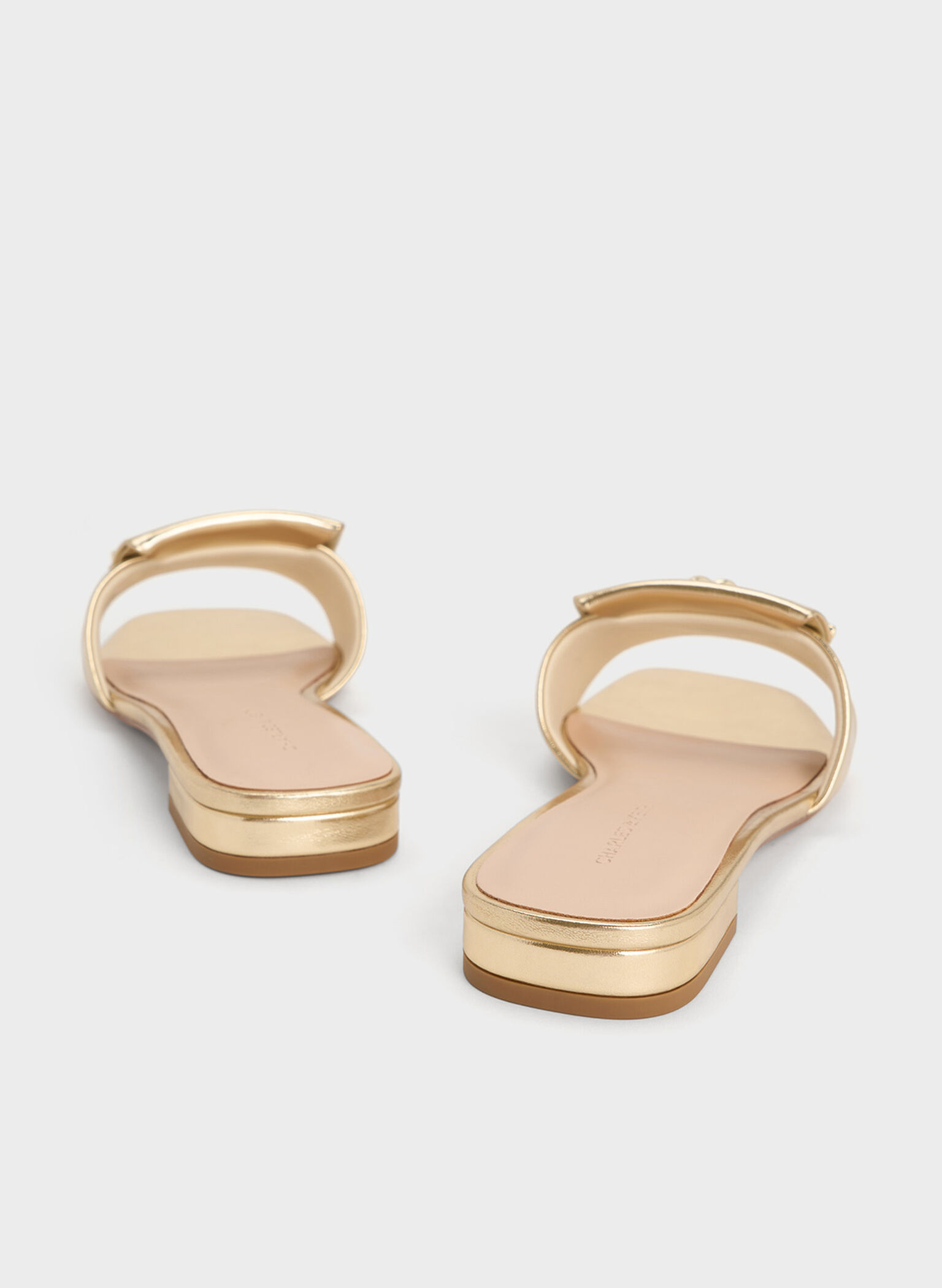 Metallic Knotted Accent Slide Sandals, Light Gold, hi-res