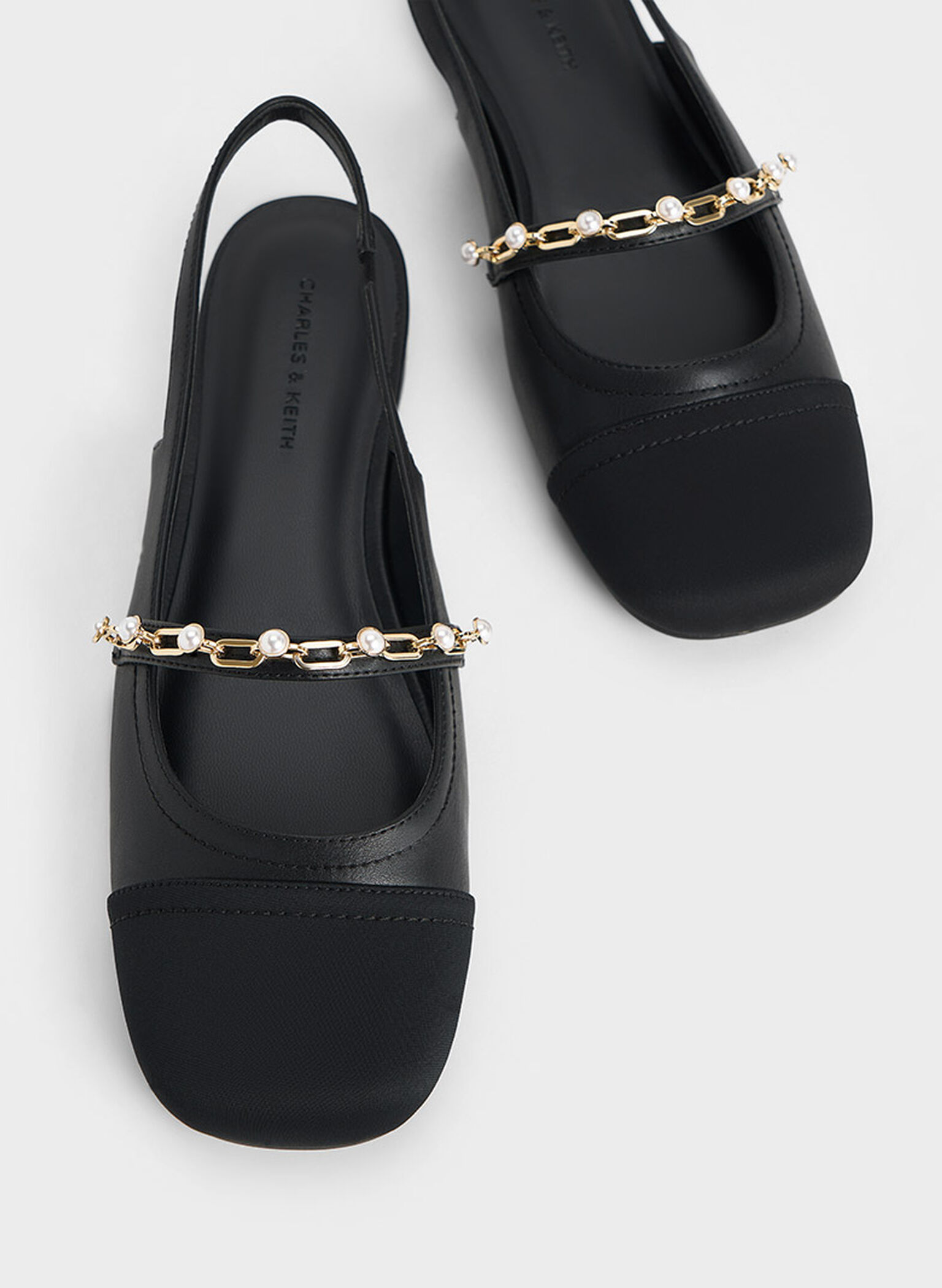 Rio Beaded Chain-Link Slingback Flats, Black, hi-res