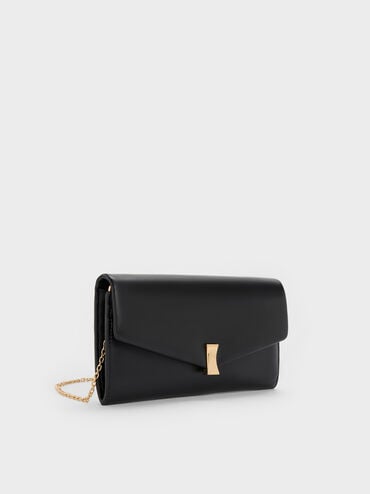 Lilibet Metallic-Accent Chain-Strap Long Wallet, Black, hi-res