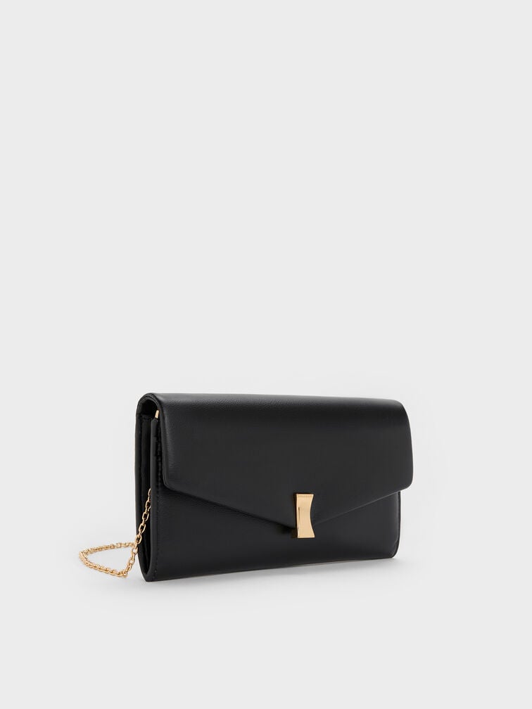 Lilibet Metallic-Accent Chain-Strap Long Wallet, Black, hi-res