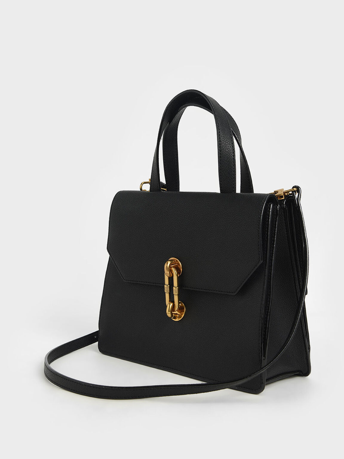 Black Metallic Accent Tote Bag CHARLES KEITH UK 