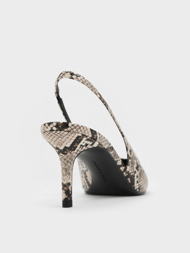 Kaia Snake-Print Pointed-Toe Slingback Pumps, Animal Print Natural, hi-res
